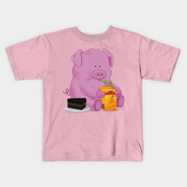 Cute Hungry Pig Kids T-Shirt by Sketchbook ni Abi